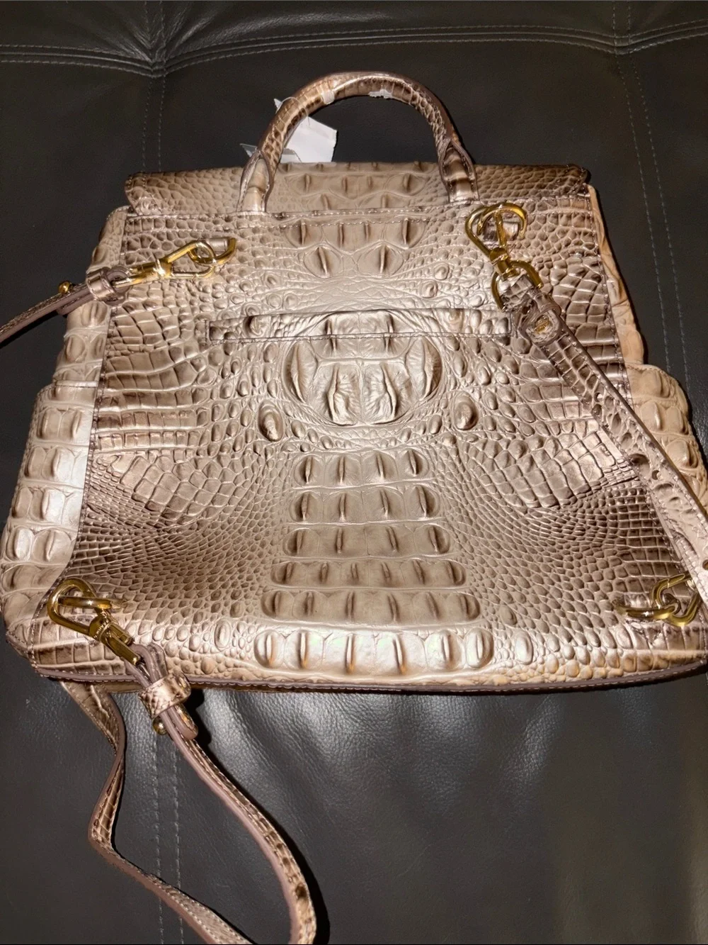 Brahmin Metallic Croc-Embossed Women’s Backpack Tote - Gold